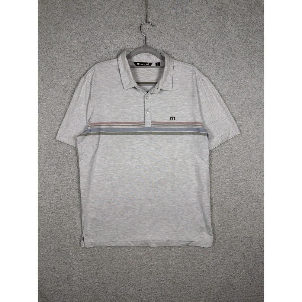 Travis Mathew Polo Shirt Men's Size L Gray Striped Stretch Short Sleeve Golf